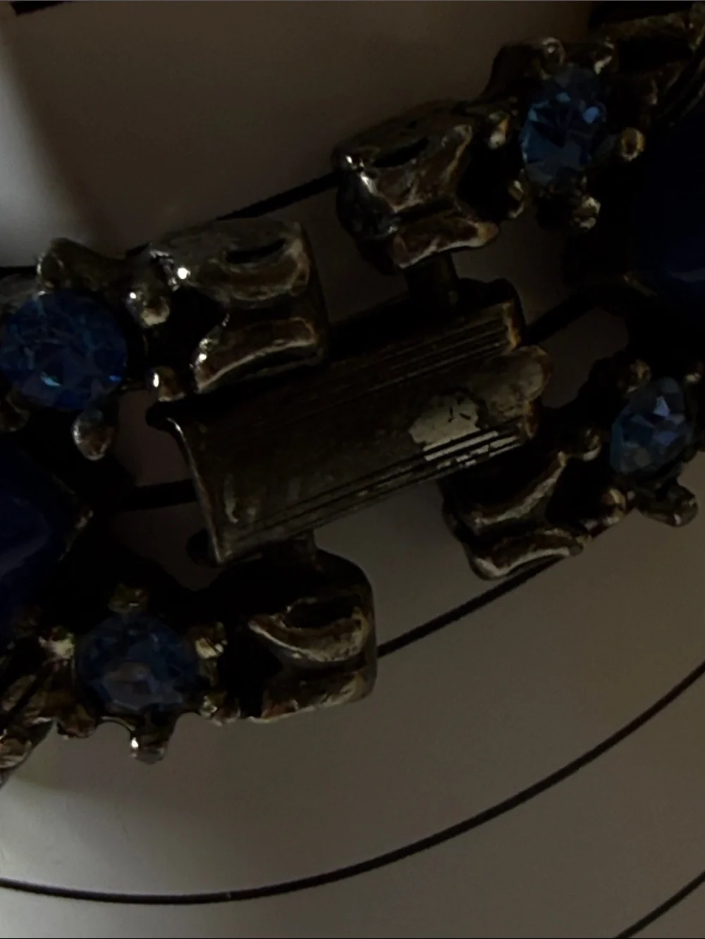 Blue diamond shape moonglow rhinestone chunky gunmetal Vintage Bracelet art deco